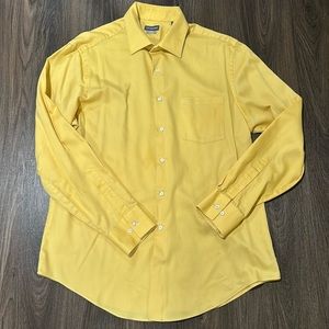 Men’s Large XL 16.5 34/35 Van Heusen Fitted Dress Shirt Bright Yellow
